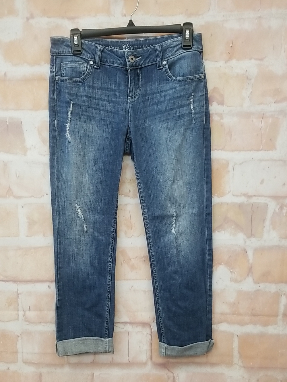 Vera Wang Medium Blue Boyfriend Jeans with Rolled Cuffs